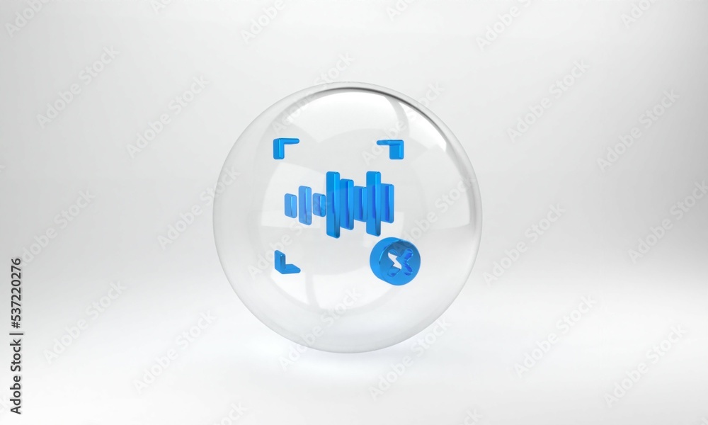 Poster blue rejection voice recognition icon isolated on grey background. voice biometric access authentica