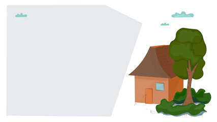 landscape flat vector illustration. landscape. house. village. rural location. background with house. garden. house on a white background. banner house. advertisement