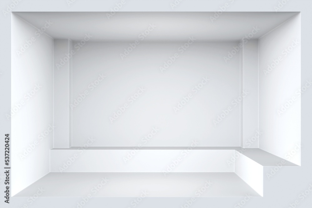 Poster front view white room cube shape. abstract empty white room interior. mockup. 3d rendering