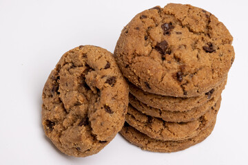 Chocolate chip cookies isolated on white background, Homemad cookies close up. High quality photo