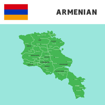 province name in Armenian map and flag vector