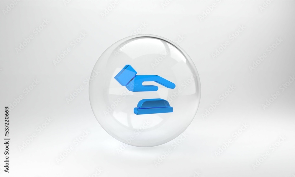 Aufkleber blue palm print recognition icon isolated on grey background. biometric hand scan. fingerprint ident