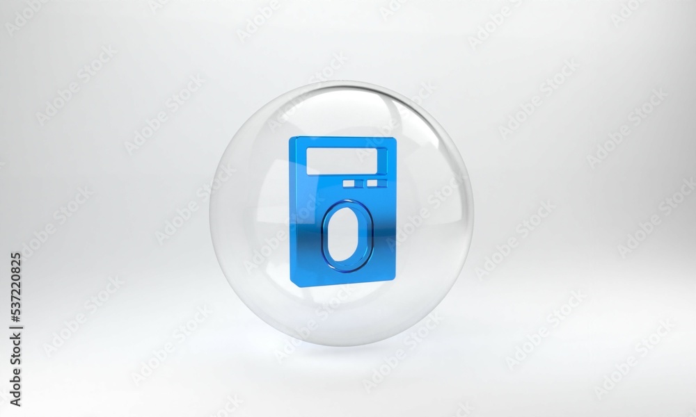 Poster blue human hand scanning with finger scan on access control machine icon isolated on grey background