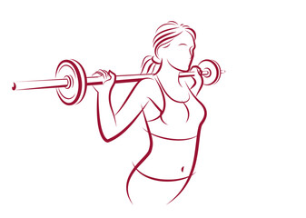 Young attractive woman with perfect muscular body training with a barbell vector illustration isolated, sport exercises active lifestyle.