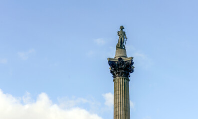 Nelson's Column is a monument in Trafalgar Square in the City of Westminster, Central London - obrazy, fototapety, plakaty