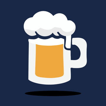 A pint of beer. Beverage icon. Flat isolated pictogram. Mug of drink vector cartoon drawing. Yellow wheat liquid refreshment. Cheer sign. Fresh pub drink with foam. Cold isolated lager beer.