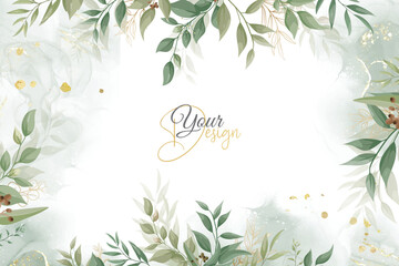 Greenery Wedding Invitation Design with  Elegant Floral and Watercolor