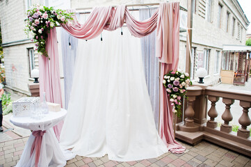 Composition of wedding arch. Modern set up for the wedding ceremony.