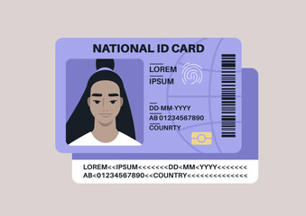 A national ID card template, a young female Asian citizen