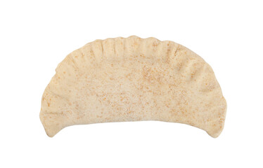 Raw Flat Pie Isolated, Raw Turnover with Filling, Stuffed Chebureki,