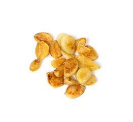 Fried Garlic Cloves Pile Isolated on White Background