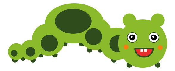 Green caterpillar. Smiling cartoon insect. Funny character