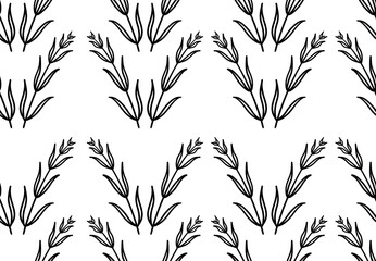 Plants on white background seamless pattern