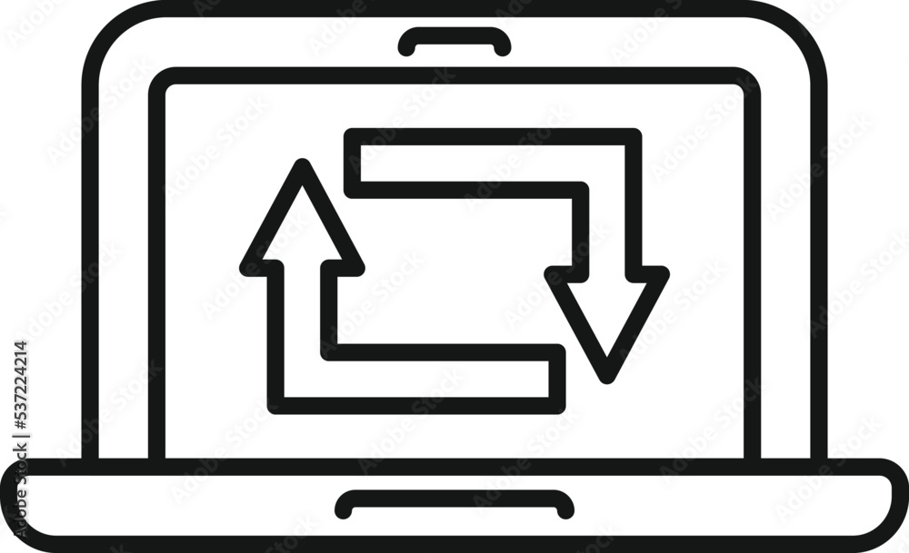 Poster laptop repost icon outline vector. repost page. data check
