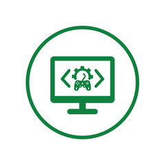 Game, computer, development icon. Green vector graphics.