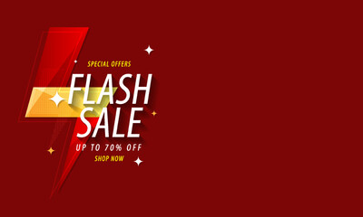 Flash sale abstract design for promo or discount with copy space area on red background