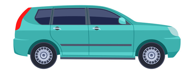 Minivan side view. Green car icon. png illustration