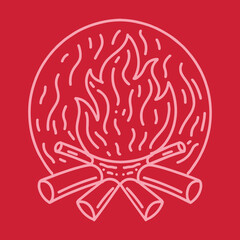 bonfire illustration Monoline Vector, campfire vintage badge, creative emblem Design For T-shirt Design