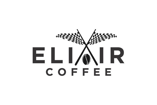 Checkered flag race coffee cafe logo design elixir coffee icon symbol food drink sports car garage