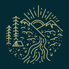 Mountain illustration Monoline Vector, adventure vintage badge, creative emblem Design For T-shirt Design