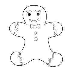 Gingerbread in the shape of a man. Christmas coloring book. contour drawing