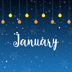 Obraz na płótnie Canvas Hello January lettering with snowflakes and lamp. Elements for invitations, posters, greeting cards Seasons Greeting