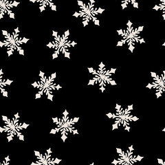 Seamless pattern with snowflakes on a black background Christmas pattern. Winter picture