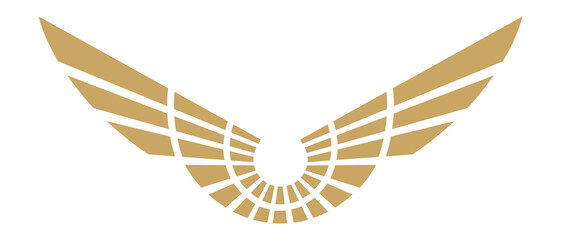 Stylized wings icon. Golden winged logo in vintage style