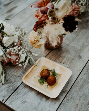 balls Petits fours and appetizer at Wedding cocktail with florals 02