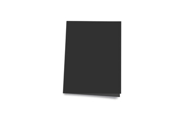 Black folded invitation card mockup isolated on white background. 3d rendering.