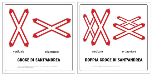 Attenzione Croce di Sant'Andrea, incrocio, binari, segnale di avviso, Passaggio al livello, treno, ferrovia, strade, città, paesi, villaggi, isolati, strade, curve