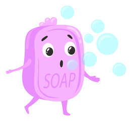 Funny soap character. Personal hygiene cartoon mascot