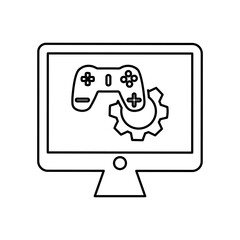Online, marketing, game, development outline icon. Line art sketch.