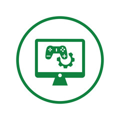 Online, marketing, game, development icon. Green vector sketch.