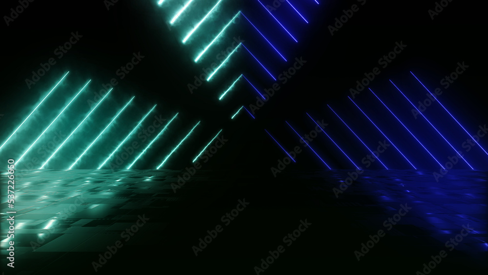 Poster abstract colorful background with bright neon rays and glowing lines. abstract tech futuristic backg