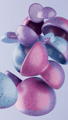 3d rendering illustration of flying abstract shapes. Creative bold background, vertical wallpaper with geometric design. Bold warm happy  colors. Glitter shiny texture, gradient pattern