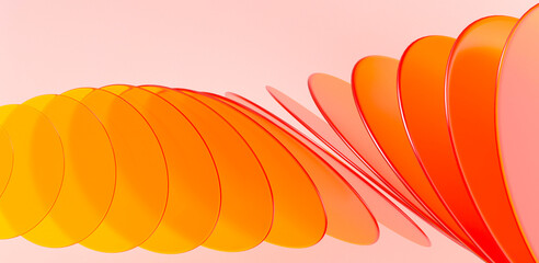 3d orange glass matte circles rendering illustration. Creative abstract background. Geometric shapes pattern. Vibrant clean circle scene wallpaper. Dynamic art futuristic design