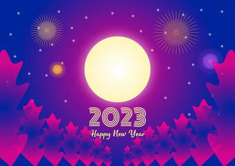 Obraz na płótnie Canvas 2023-happy-new-year-moon-fireworks-stars