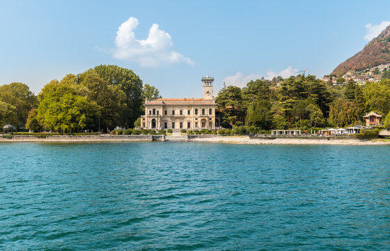 View of the Villa Erba, today Villa Gastel-Visconti, from Lake Como, Cernobbio, Lombardy, Italy