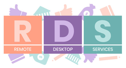 RDS - Remote Desktop Services acronym, business concept background. Vector illustration for website banner, marketing materials, business presentation, online advertising.