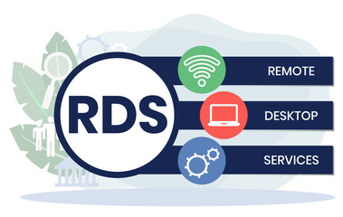 RDS - Remote Desktop Services acronym, business concept background. Vector illustration for website banner, marketing materials, business presentation, online advertising.