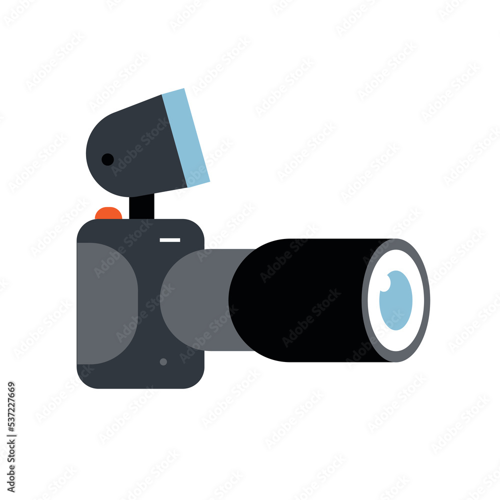 Wall mural Photo camera with long lens, side view, illustration, vector