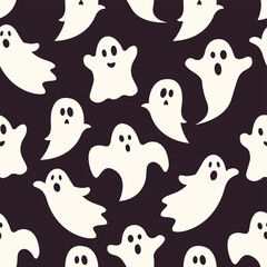 Happy Halloween. Haunted pattern. Cute ghosts. Hand drawn vector. For gift paper, packaging, wallpaper.