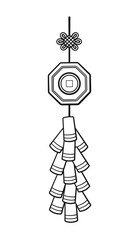 Obraz premium Chinese new year firecrackers outline line art vector illustration. Celebration traditional fireworks hanging crackers.