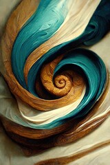 Swirls of liquid orange, blue and white paint artistic background