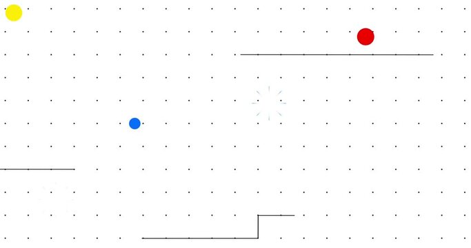 White background with a grid of black dots and colored circles exploding. Simple abstract background. Loopable 4K animation. Modern motion graphic