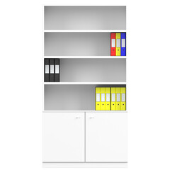 3d rendering illustration of an office shelf with ring binders and folders