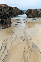 Beautiful shot of a sandy beach with rocks and cliffs in Harris, Outer Hebrides