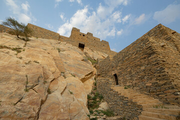 Fototapeta na wymiar Inside walls of Thee Ain (Dhee Ayn) heritage village in the Al-Baha region of Saudi Arabia