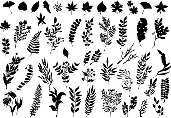 手描き 秋の紅葉 植物 シンプル イラストアイコン セット